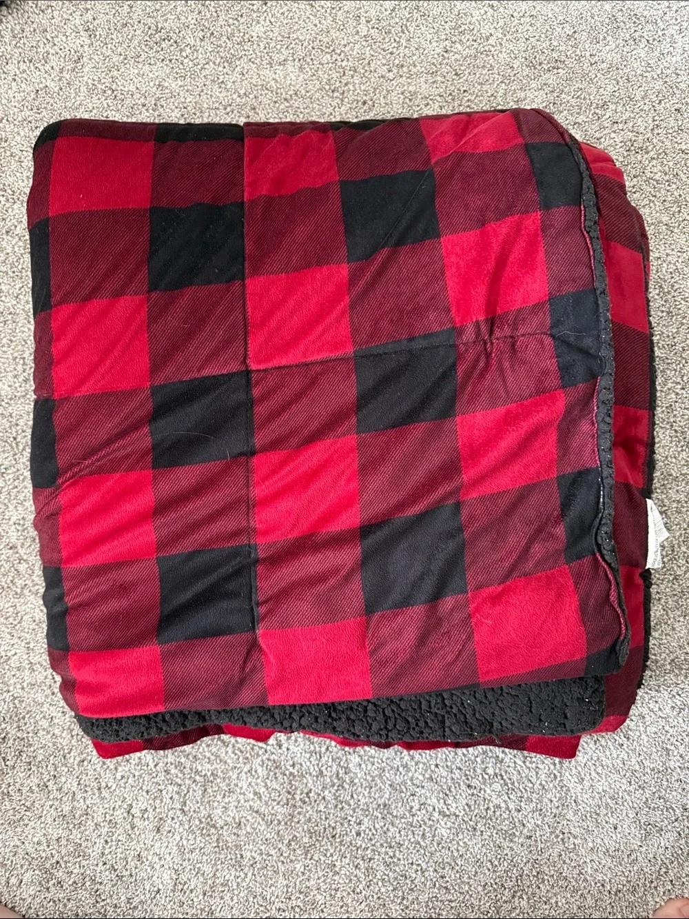 Red and Black Buffalo Plaid Sherpa Queen Comforter Set